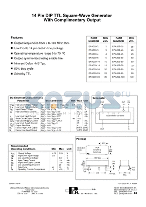 EPA209-90 datasheet - 14 Pin DIP TTL Square-Wave Generator With Complimentary Output