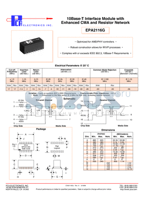 EPA2116G datasheet - 10Base-T Interface Module with Enhanced CMA and Resistor Network