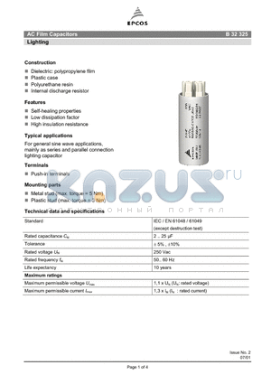 B32325-A1206 datasheet - AC Film Capacitors Lighting