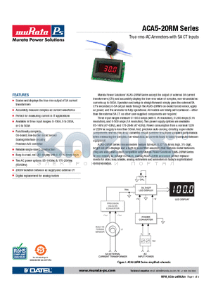 ACA5-20RM-5-AC4-RL-C datasheet - True-rms-AC Ammeters with 5A CT Inputs