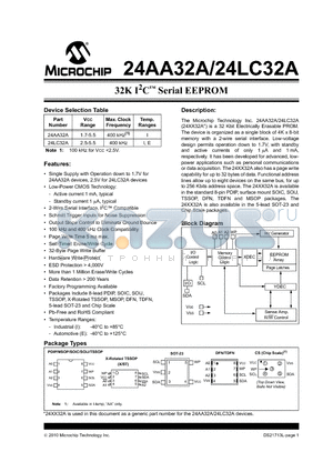 24AA32AXT-I/OT datasheet - 32K I2C Serial EEPROM