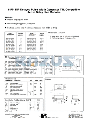EPA230-80 datasheet - 8 Pin DIP Delayed Pulse Width Generator TTL Compatible Active Delay Line Modules