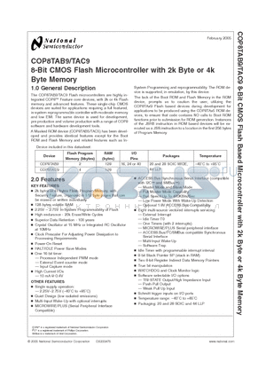 COP8TAC9CLQ8 datasheet - 8-Bit CMOS Flash Microcontroller with 2k Byte or 4k Byte Memory