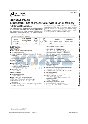 COP8TAC9CMW8 datasheet - 8-Bit CMOS ROM Microcontroller with 2k or 4k Memory