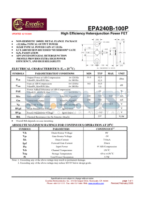 EPA240B-100P datasheet - High Efficiency Heterojunction Power FET