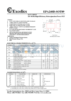 EPA240D-SOT89 datasheet - DC-6GHz High Efficiency Heterojunction Power FET