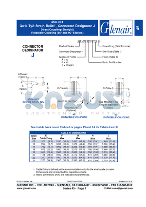 450JB001M16 datasheet - Connector Designator J Direct Coupling