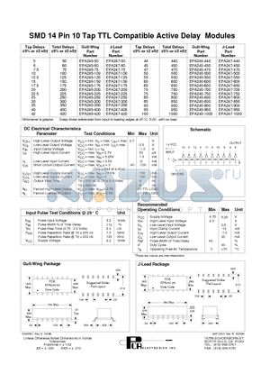 EPA245-650 datasheet - SMD 14 Pin 10 Tap TTL Compatible Active Delay Modules