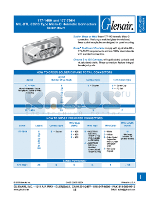 177-140H100SS datasheet - Micro-D Hermetic Connectors Solder Mount