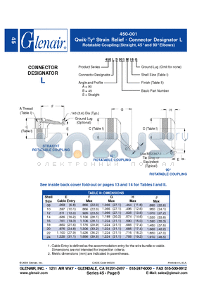 450LB001M10 datasheet - Connector Designator L Rotatable Coupling