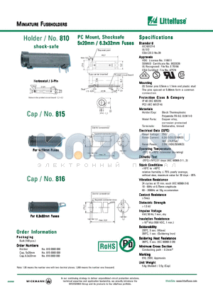 816 datasheet - PC Mount, Shocksafe 5x20mm / 6.3x32mm Fuses