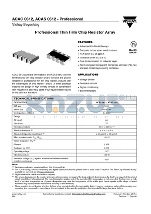 ACAS0612 datasheet - Professional Thin Film Chip Resistor Array