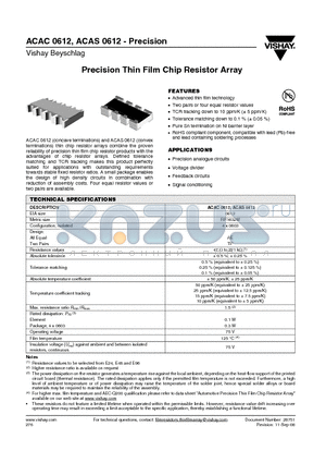 ACAS0612110RB220RP5 datasheet - Precision Thin Film Chip Resistor Array