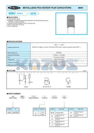 450MMH105JW7 datasheet - METALLIZED POLYESTER FILM CAPACITORS