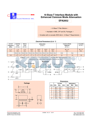 EPA2852 datasheet - 10 Base-T Interface Module with Enhanced Common Mode Attenuation