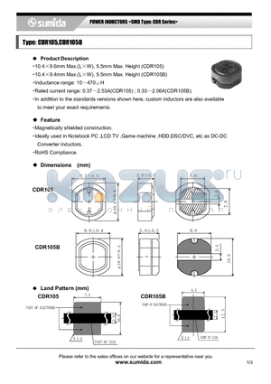 CDR105 datasheet - POWER INDUCTORS