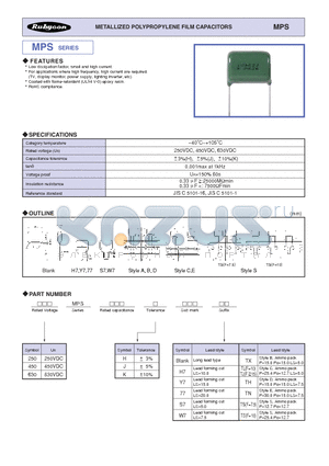 450MPS154 datasheet - METALLIZED POLYPROPYLENE FILM CAPACITORS