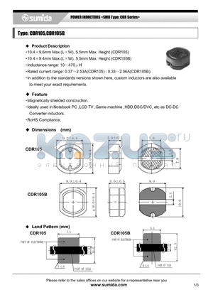 CDR105NP-150MB datasheet - POWER INDUCTORS