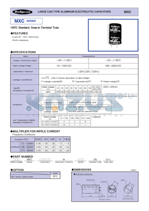 450MXC100MEFCSN25X30 datasheet - 105 Standard, Snap-in Terminal Type