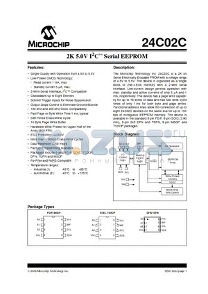 24C02C-I/SN datasheet - 2K 5.0V I2C Serial EEPROM