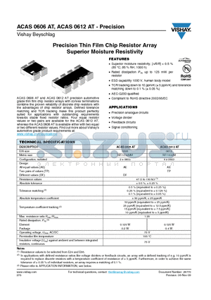 ACAS0612AT datasheet - Precision Thin Film Chip Resistor Array Superior Moisture Resistivity