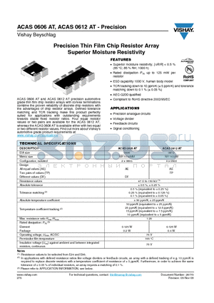 ACASA1100A2200P5AT datasheet - Precision Thin Film Chip Resistor Array Superior Moisture Resistivity