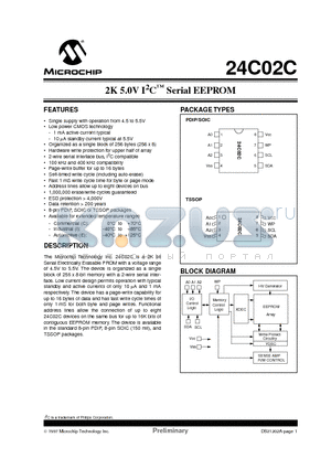 24C02C-IP datasheet - 2K 5.0V I 2 C  Serial EEPROM