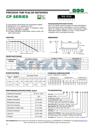 CP081-100-BB datasheet - PRECISION THIN FILM SIP NETWORKS