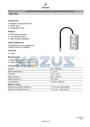 B32328-A1605 datasheet - AC Film Capacitors Motor Run