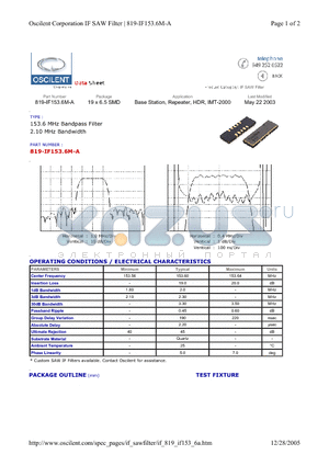 819-IF153.6M-A datasheet - Base Station, Repeater, HDR, IMT-2000