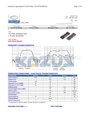 819-IF70.0M-RA datasheet - Bandpass Filter