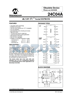 24C04AT-E/SM datasheet - 4K 5.0V I 2 C  Serial EEPROM