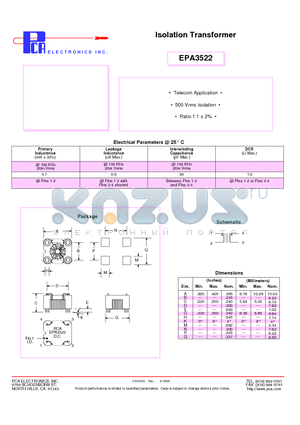 EPA3522 datasheet - Isolation Transformer
