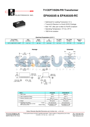 EPA3533S datasheet - T1/CEPT/ISDN-PRI Transformer