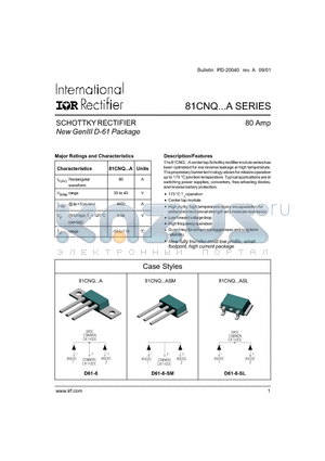 81CNQ035A datasheet - SCHOTTKY RECTIFIER New GenIII D-61 Package