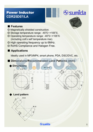 CDR25D07LANP-4R7MC datasheet - Power Inductor