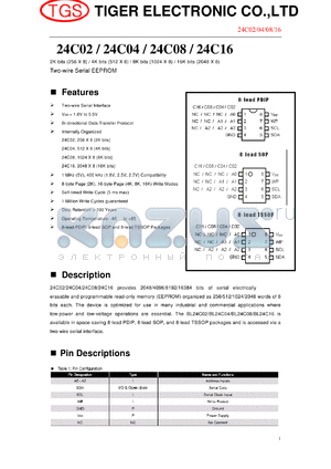 24C16 datasheet - Two-wire Serial EEPROM