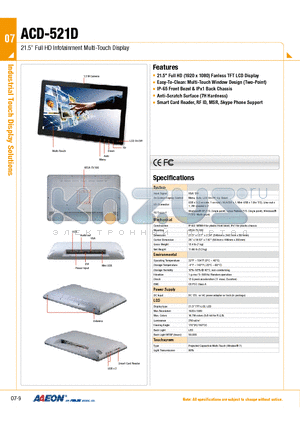 ACD-521DHTT-A2-1010 datasheet - 21.5 Full HD Infotainment Multi-Touch Display