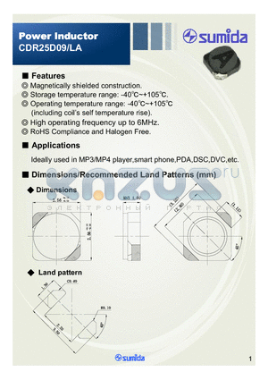 CDR25D09LANP-2R2MC datasheet - Power Inductor