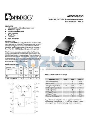 ACD0900S3C datasheet - VHF/UHF CATV/TV Tuner Downconverter