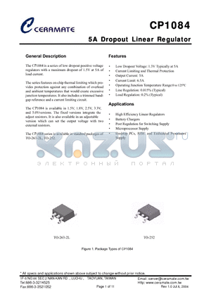 CP10841.5VC2 datasheet - 5A Dropout Linear Regulator