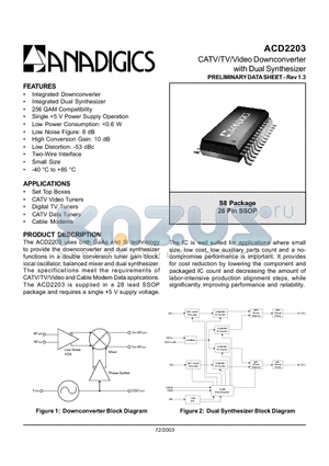 ACD2203S8GP1 datasheet - CATV/TV/Video Downconverter with Dual Synthesizer