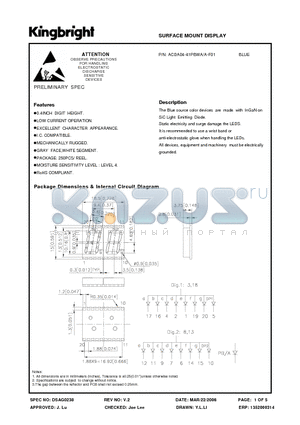 ACDA04-41PBWA/A-F01 datasheet - SURFACE MOUNT DISPLAY