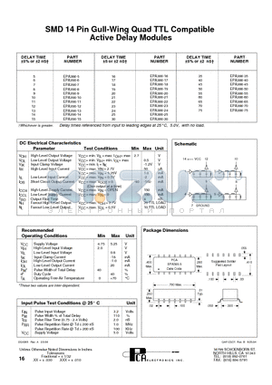 EPA366-21 datasheet - SMD 14 Pin Gull-Wing Quad TTL Compatible Active Delay Modules
