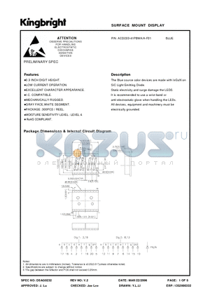 ACDC03-41PBWA datasheet - SURFACE MOUNT DISPLAY