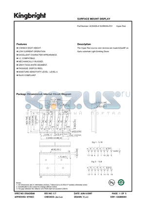 ACDA56-41SURKWA-F01 datasheet - SURFACE MOUNT DISPLAY