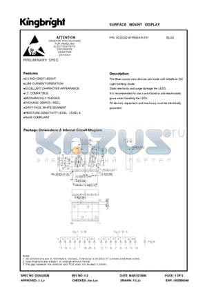 ACDC02-41PBWA datasheet - SURFACE MOUNT DISPLAY