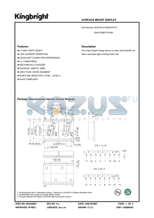 ACDC02-41SEKWA-F01 datasheet - SURFACE MOUNT DISPLAY