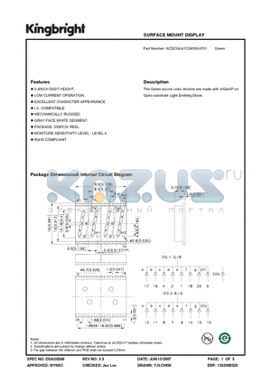 ACDC04-41CGKWA-F01 datasheet - SURFACE MOUNT DISPLAY