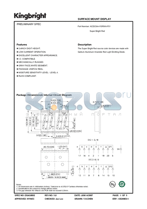 ACDC04-41SRWA-F01 datasheet - SURFACE MOUNT DISPLAY